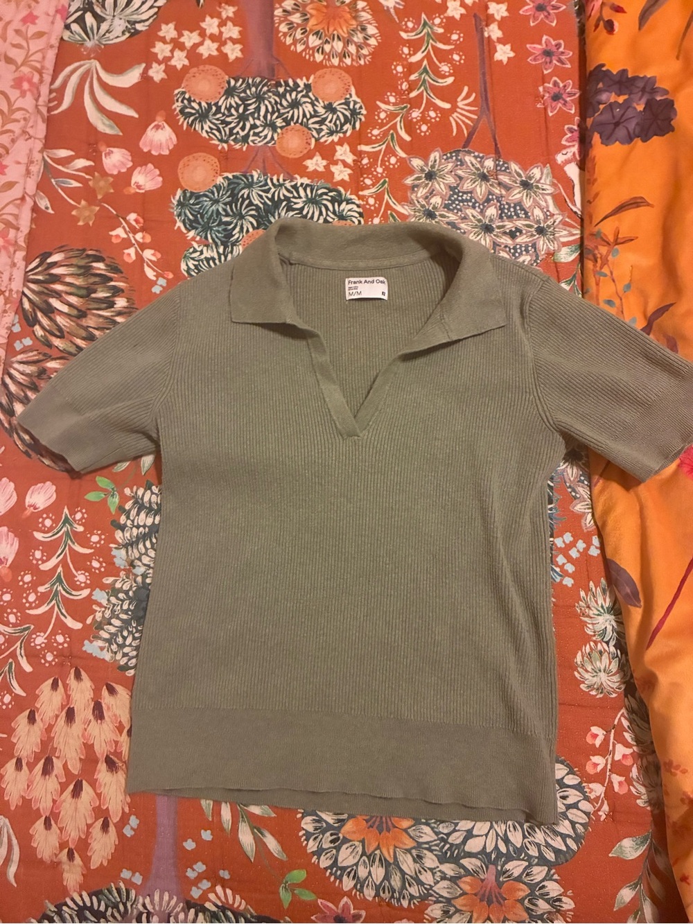 Frank and Oak Ribbed Olive Green Knit Polo Tee